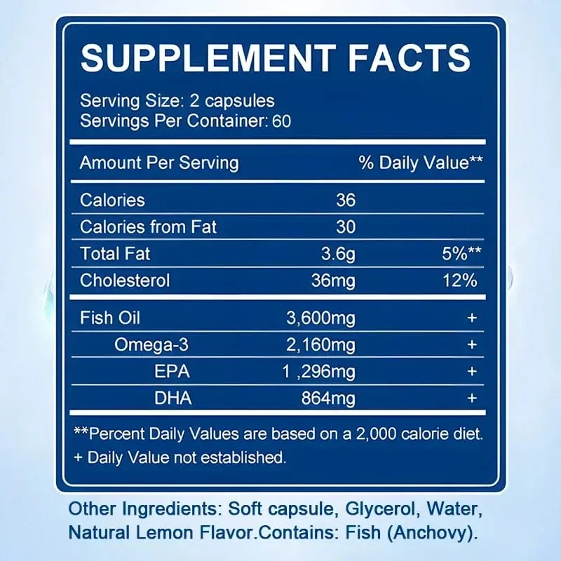 Omega 3 Fish Oil - EPA & DHA Highest Potency for Joint & Brain Support Heart Health Eyes