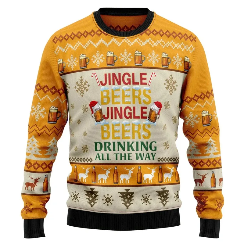 Novo 2026 suéter feio de natal masculino papai noel padrão pullovers feminino 2026 ano novo feliz natal tripulação pescoço camisolas