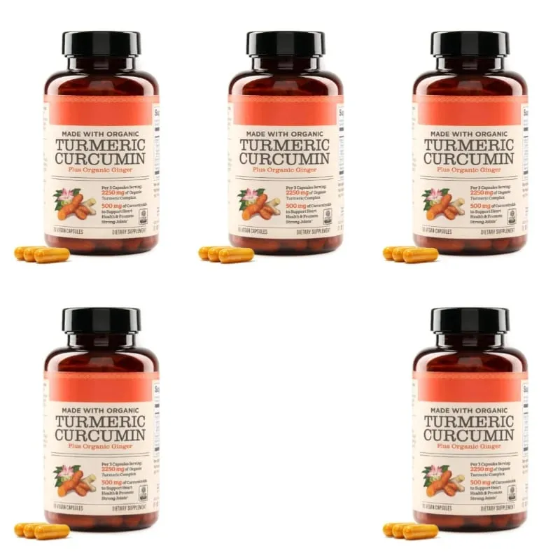 Cúrcuma Curcumina Plus Cápsulas Veganas Feitas com Gengibre Orgânico Apoia a Saúde das Articulações e do Coração 90 Cápsulas Não-OGM