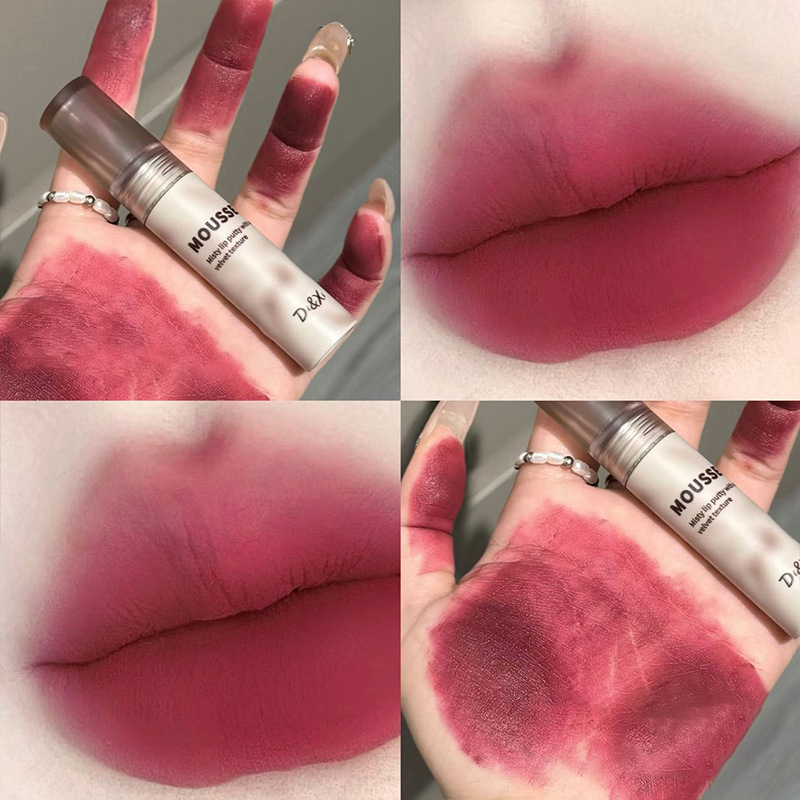 Batom gótico fosco preto à prova d'água, mousse, lama, nude, marrom, escuro, roxo, punk, brilho labial, maquiagem antiaderente