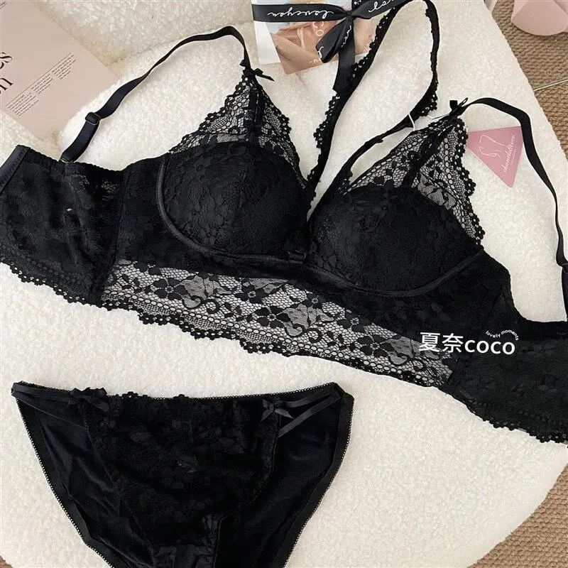 Renda francesa alça larga grosso superior camada de renda interna sem sutiã conjunto petite feminino pequeno busto conforto lingerie conjunto 32-38 s-xl
