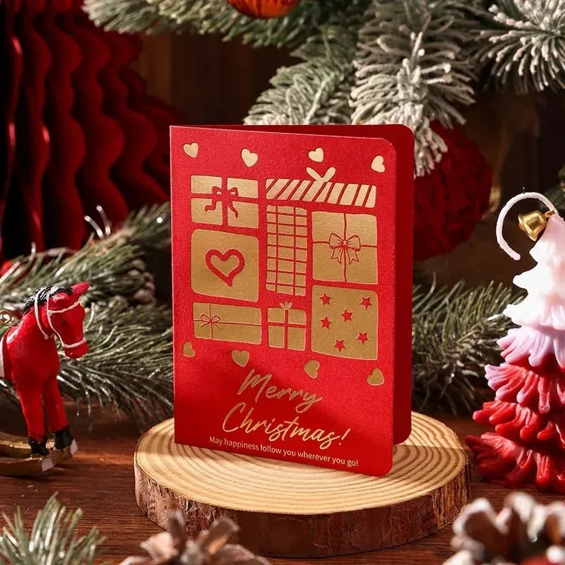 10 pçs vintage folha de ouro cartões dobráveis ​​de natal multi padrão bênção cartões de férias cartões de presente de ano novo