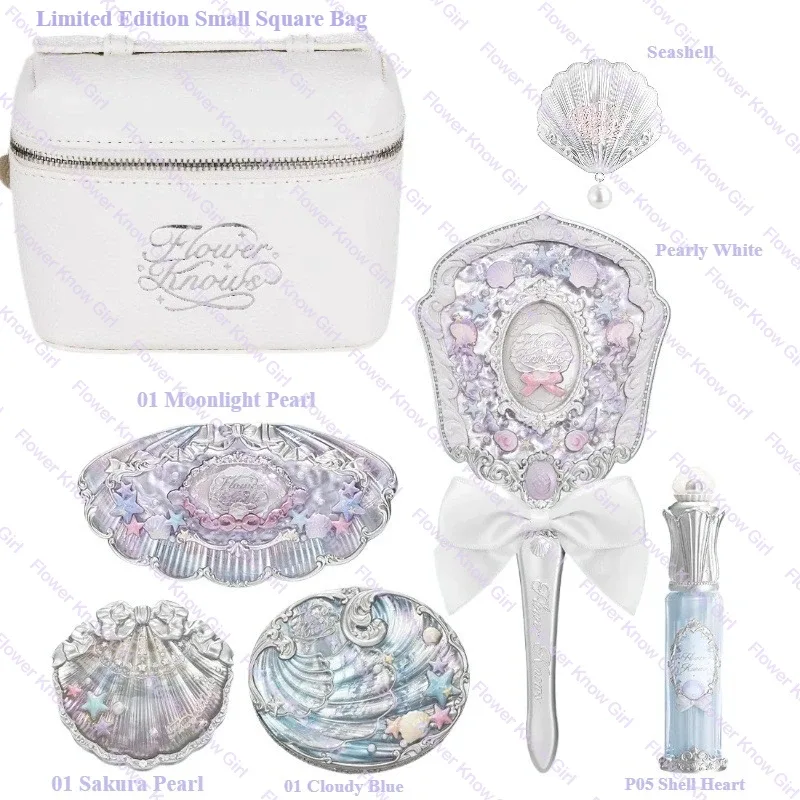 Makeup Flower Knows Shell's Jewel Mermaid Glow Set Eyeshadow Palette Blush Lip Gloss Makeup Bag Matte Glow Shimmer Primer Kit
