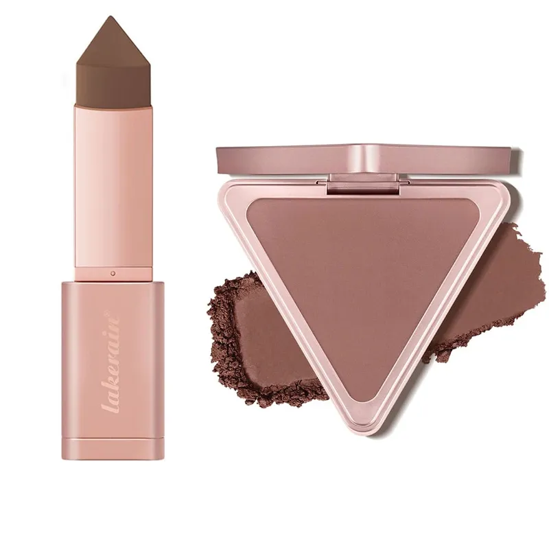 Paleta de configuração de bronzer fosco, 2 peças, creme em pó, bastão bronzeador para contorno facial, sombreamento, efeito de maquiagem de longa duração, água