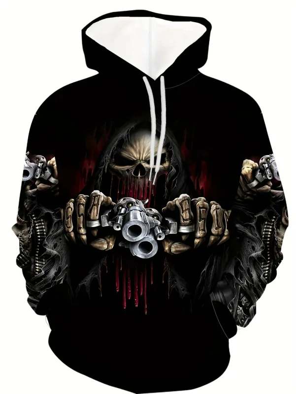 3D Printed Skull and Rose Sweatshirts Drawstring Sportwear Long Sleeved Tops Men's Hooded Hoodies Street Graphic Men's Clothing