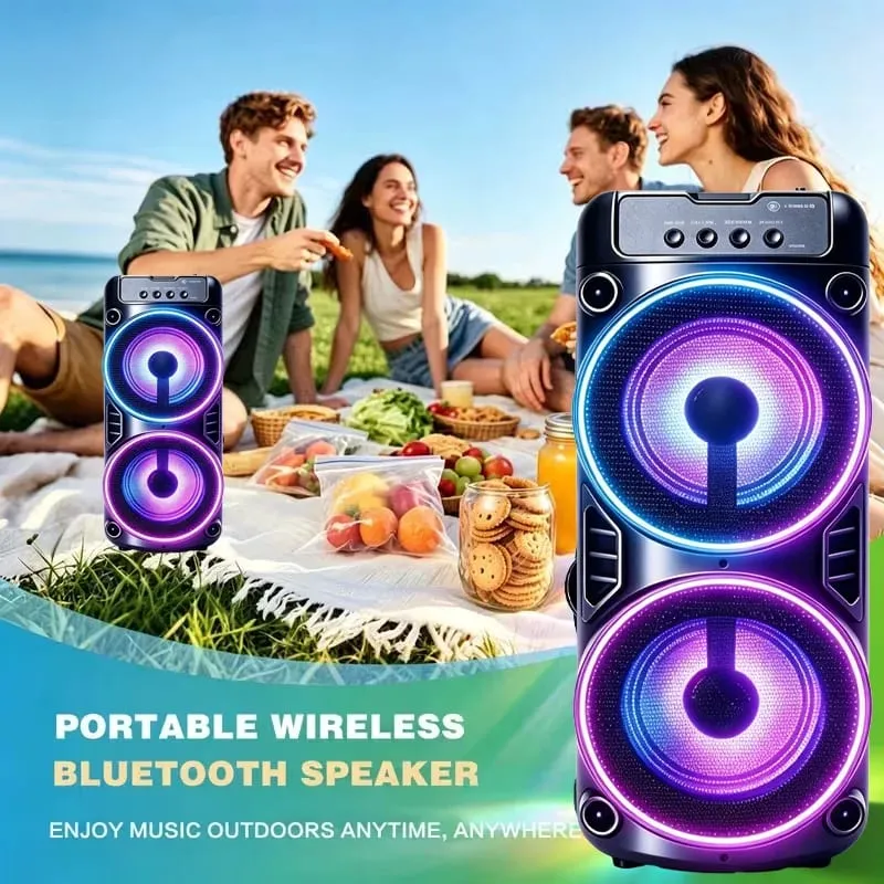 Alto-falante Bluetooth profissional grande design portátil com luzes LED JBL Subwoofer Party Box compatível com BT/USB/TF/AUX/FM/TWS/MIC/EQ Funções Karaokê profissional. Presente ideal para aniversários, Natal e Ano Novo — image 3