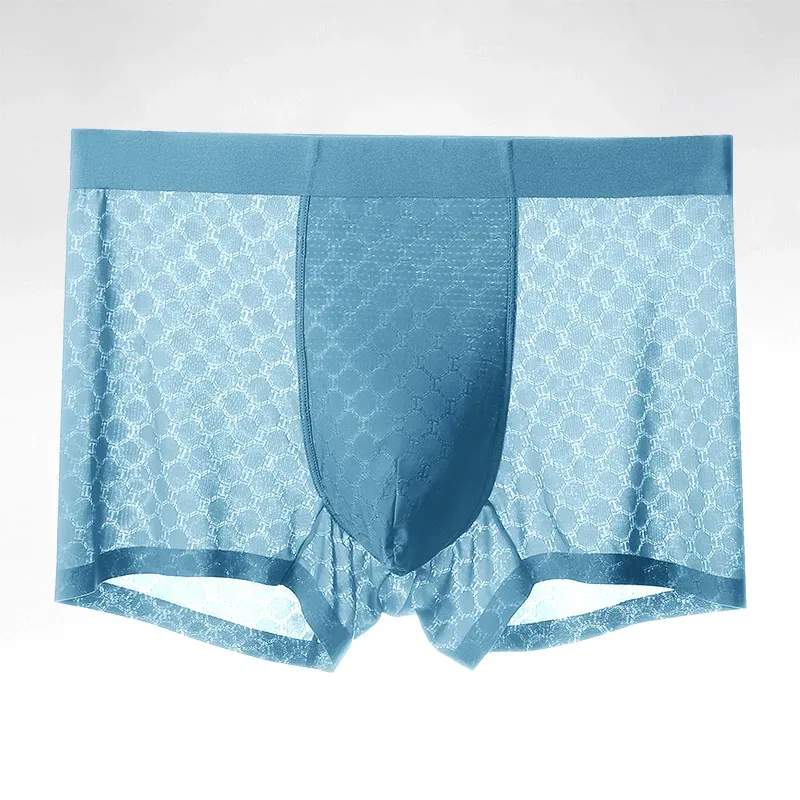 Cueca boxer masculina de seda gelada, cueca boxer fina respirável de verão, sem costura, cueca boxer para meninos