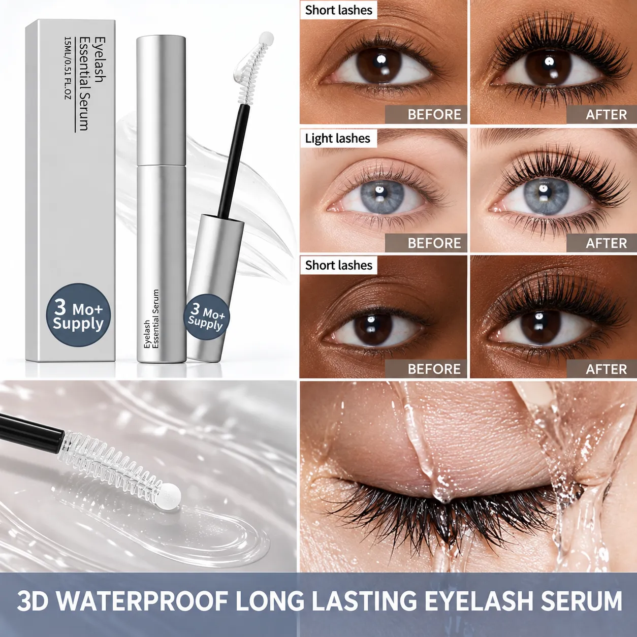 Essência de cílios de ondulação natural rápida – Pincel de precisão para maquiagem de olhos definida Fórmula hidratante leve Cuidado diário dos cílios — image 3