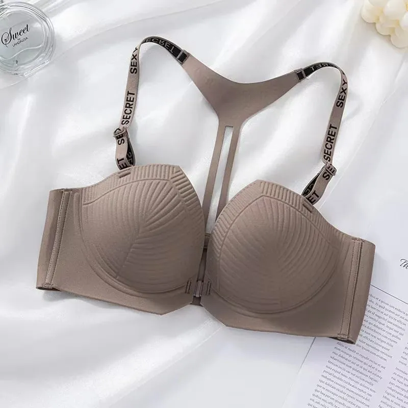 2025 sem costura sem costas fechamento frontal push up sutiã com alças de carta em forma de y anti-flacidez para mulher lingerie sexy