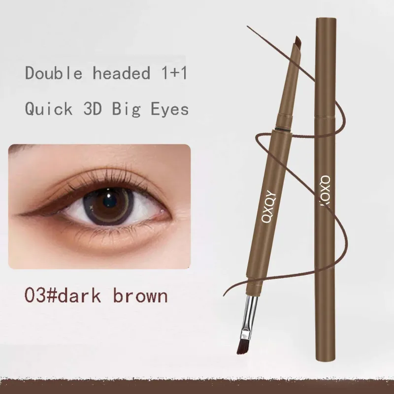 Delineador em gel de cabeça dupla, fácil de colorir, suave e à prova d'água, à prova de suor, marrom escuro, contorno de olhos, cosméticos, 1 peça