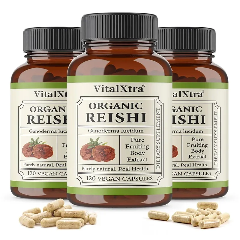 Cápsulas de cogumelo Reishi 1000 mg Ganoderma Lucidum apoia a saúde imunológica, relaxamento, sono e energia natural, vegano, não transgênico