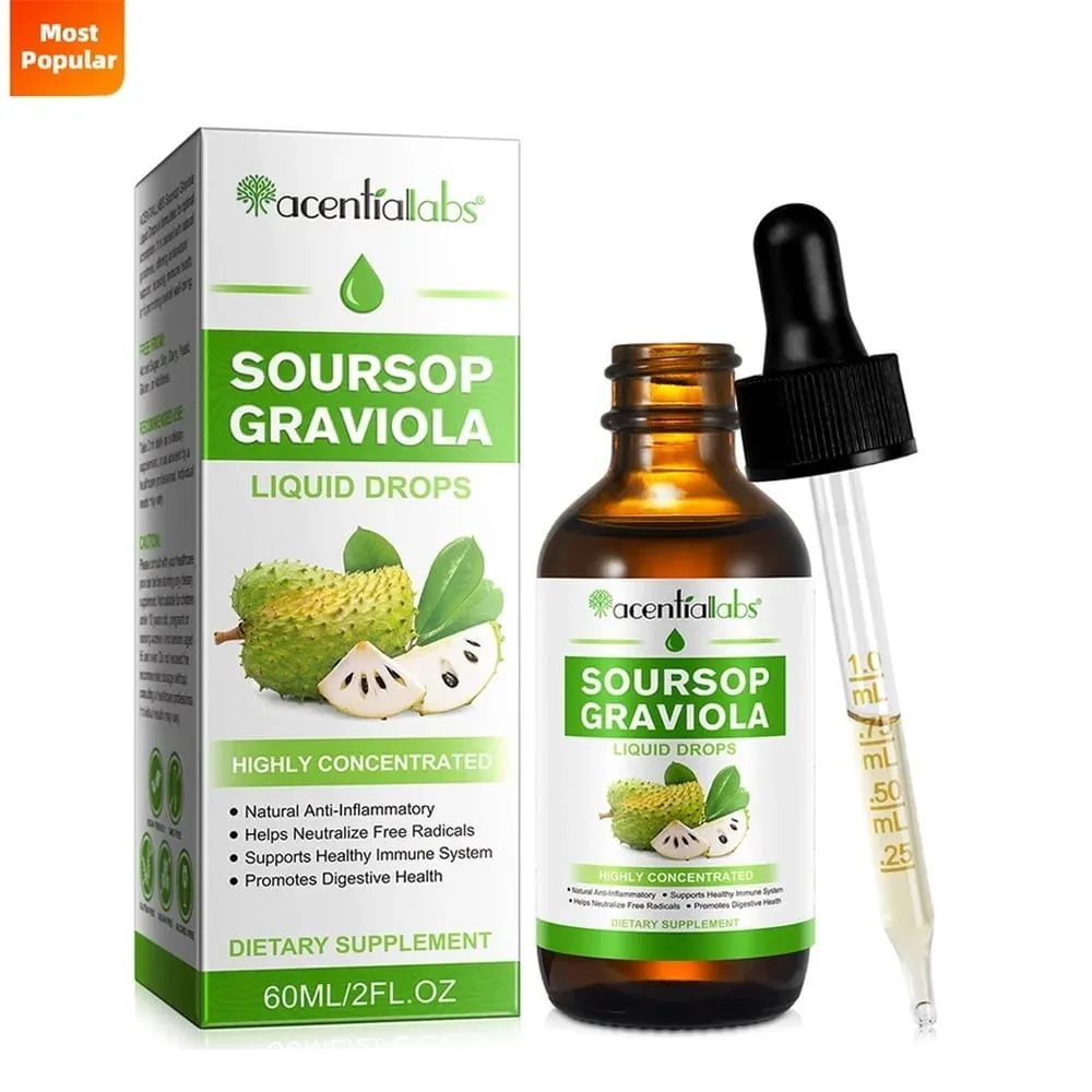 AcentiLabs Graviola Graviola Gotas Líquidas Vitamina C Suporta Saúde Digestiva Sistema Imunológico Defesa Radical Livre 60ml para Adultos