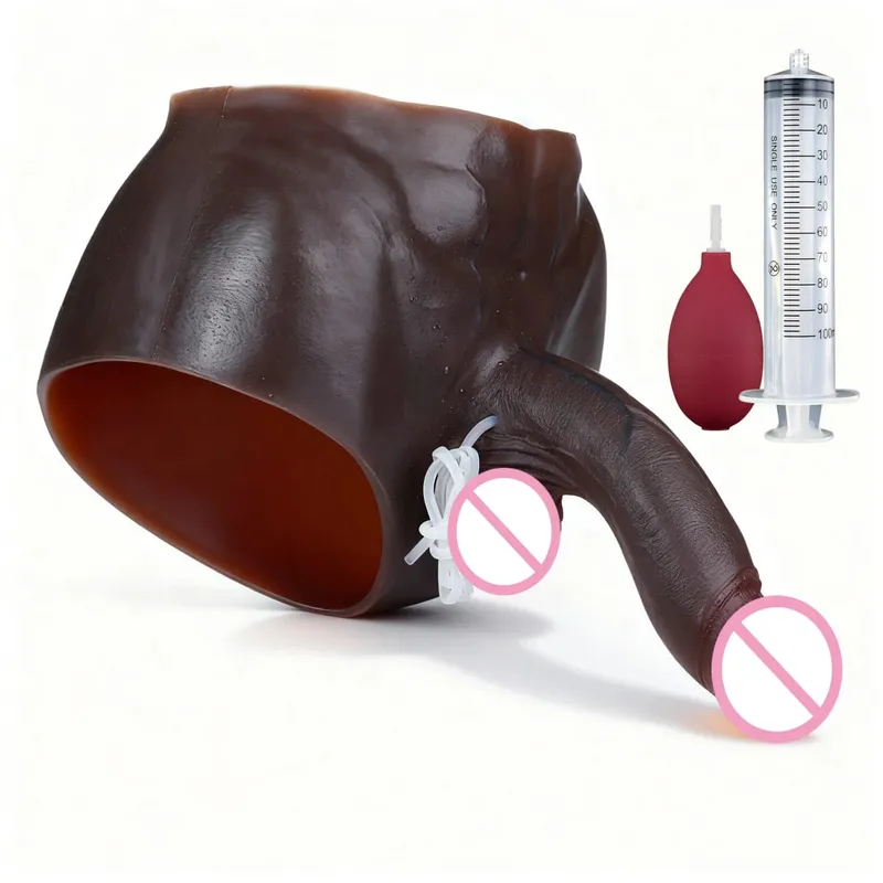 Calcinha preta de silicone nude, esguicho com pênis sólido simulado, grande realista, ejaculação, brinquedo sexual para mulheres