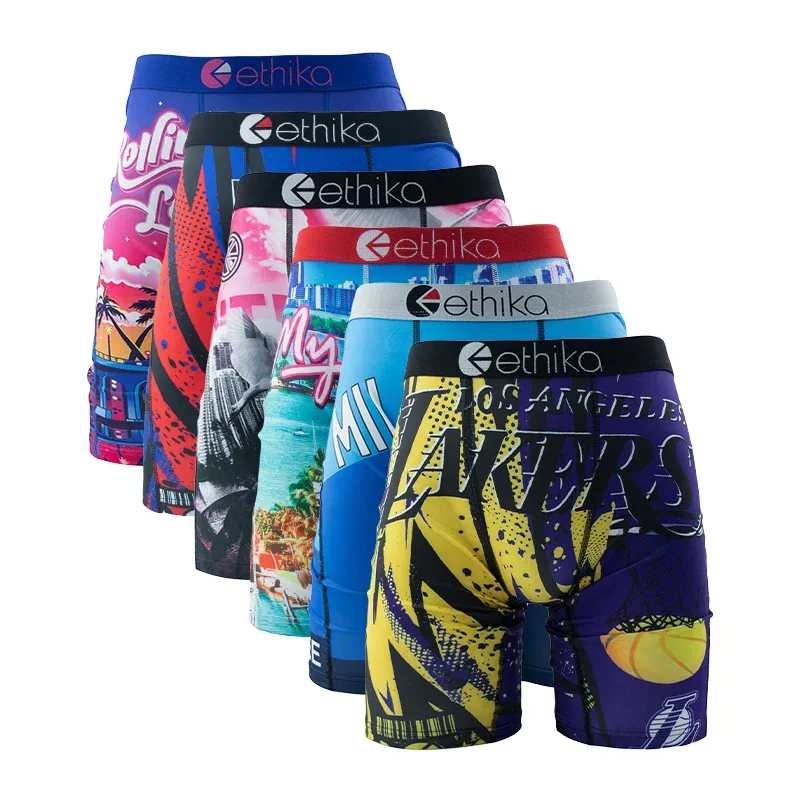 6Pcs Men Underwear Boxers Breathable Man Swimming Underpants Plus Size Print Mens Panties Trunks Sexy Men's Boxershorts 3256808405934532