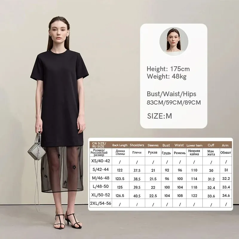 Amii vestidos longos 2026 outono novo em torno do pescoço manga curta retalhos vestido feminino removível organza elegante vestido feminino 12651024