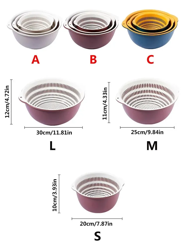 6PCS Kitchen Sink Vegetable Drainer Fruit Basket for Multifunctional 3 Size Stackable Washing Basin Vegetable Drain Basket Basin