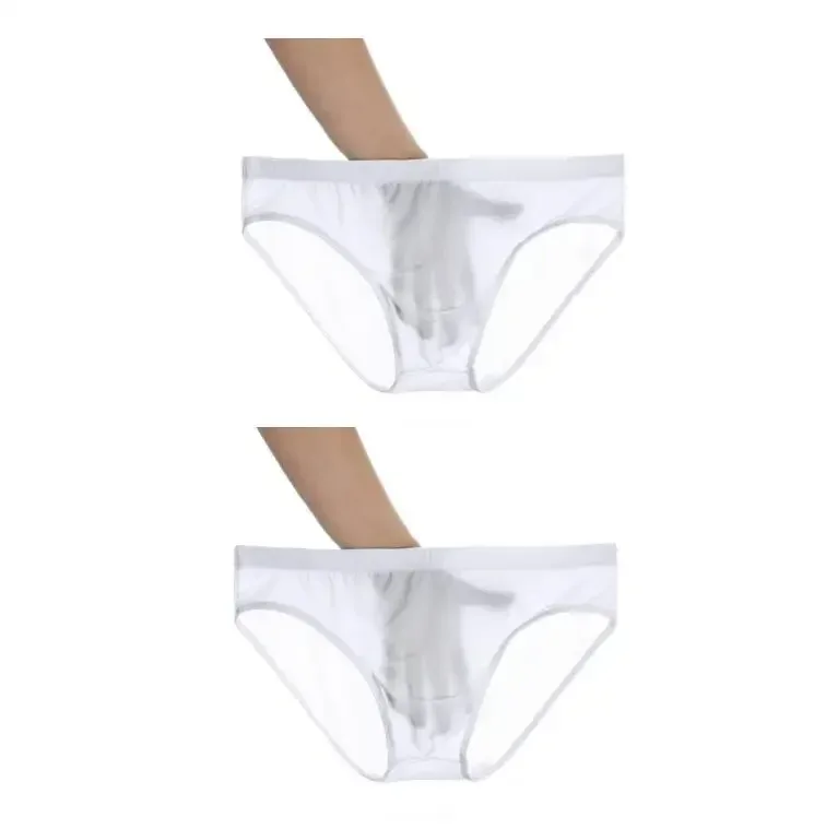 2PCS Ultra Thin Ice Silk Briefs Men Plus Size M-4XL Solid Color Youth Translucent Low Waist Breathable Sexy Male Panties