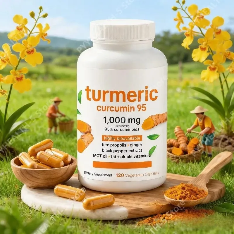 Suplemento de curcumina de cúrcuma 1 000 mg – 95% de curcuminóides com pimenta preta e gengibre – apoia a saúde das articulações e antioxidante 120 cápsulas — image 1