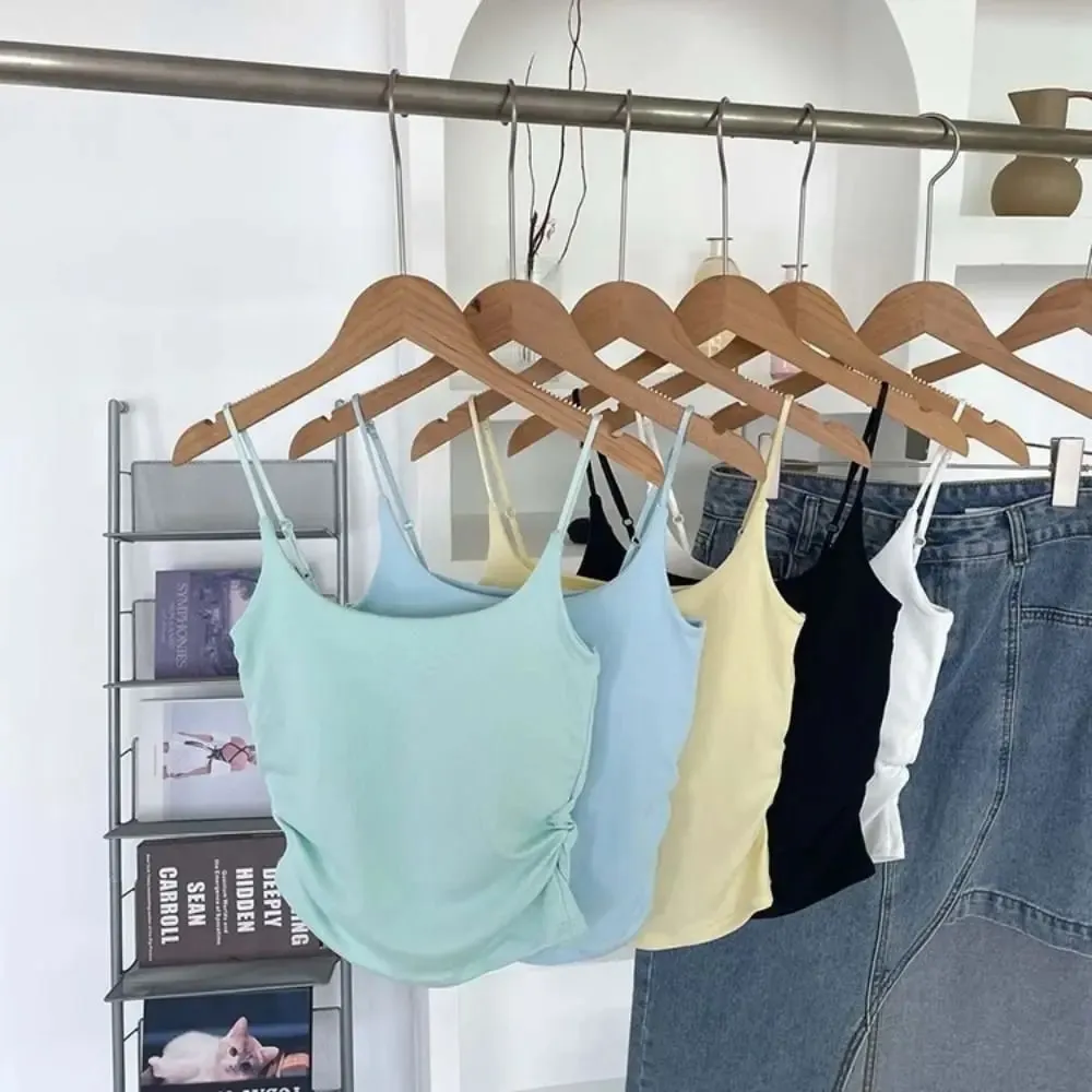 Simples sem mangas suspender colete fino com copos acolchoados camisola roupa interior curto colete atividades esportivas