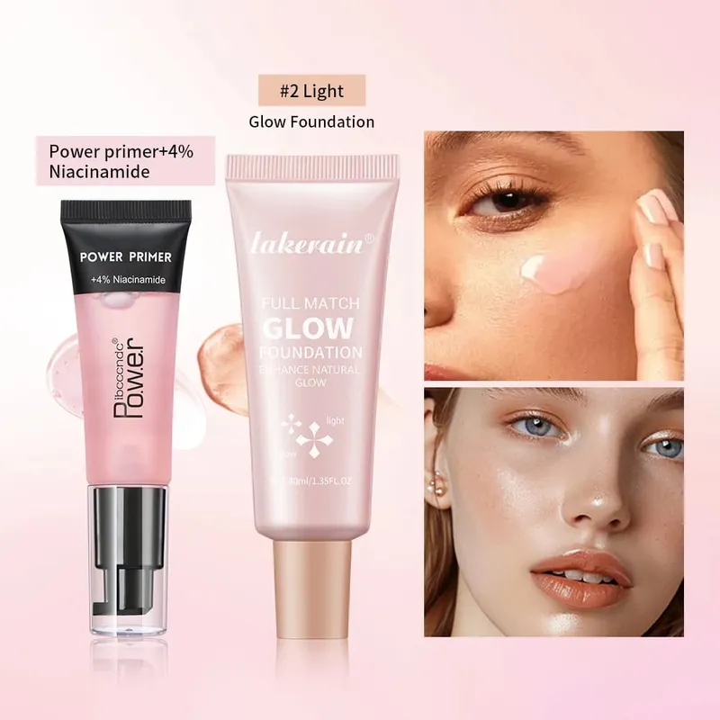 Pó aperto primer gel & brilho fundação kit de maquiagem hidratante suavização da pele leve iluminar brilhante fase cosméticos combinação