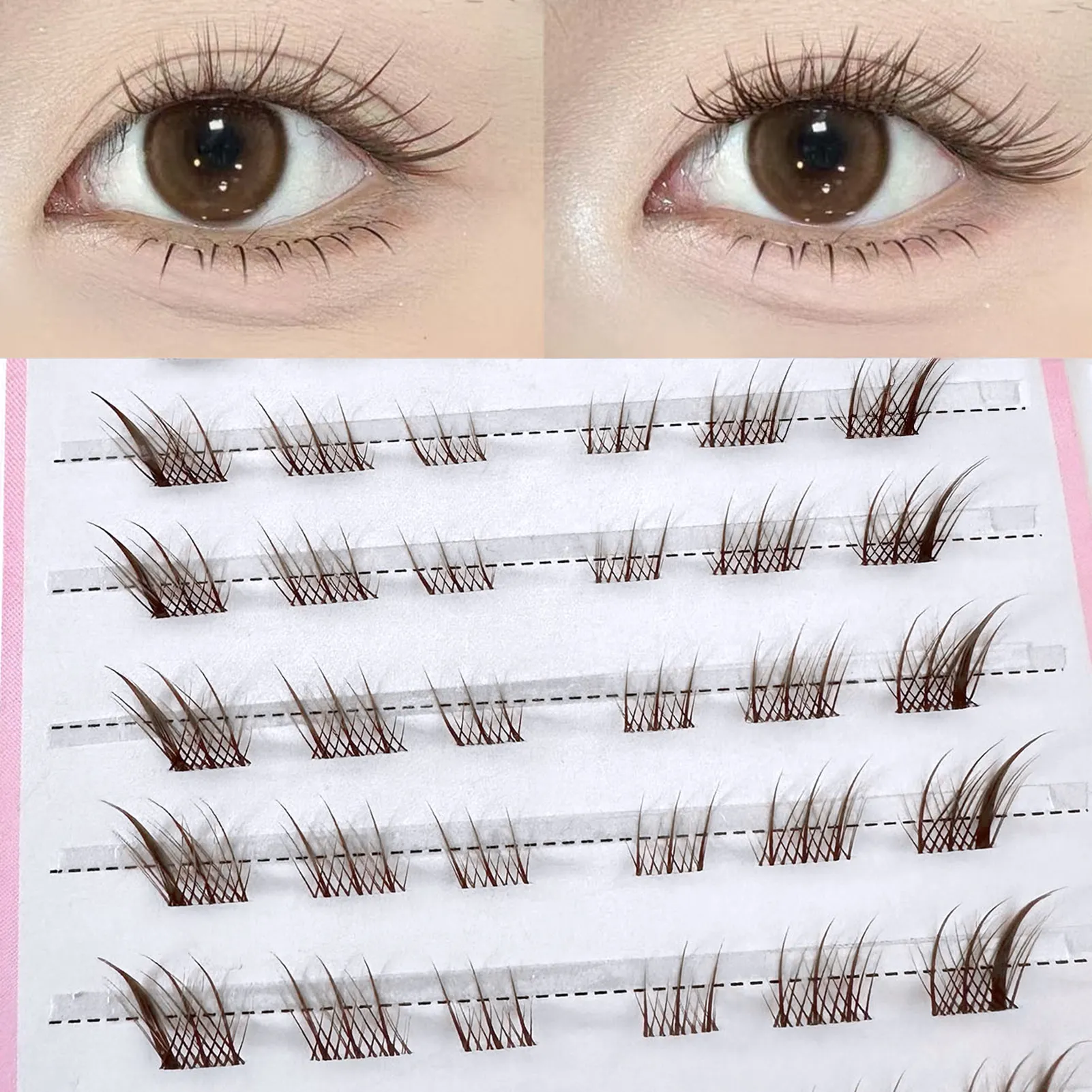 10rows Foxes Style Anime Bulu Mata Palsu Lentik Asli 8-13mm Kluster Runcing Sambungan Bulu Mata Bersegmen Untuk Solekan Mata Kecantikan