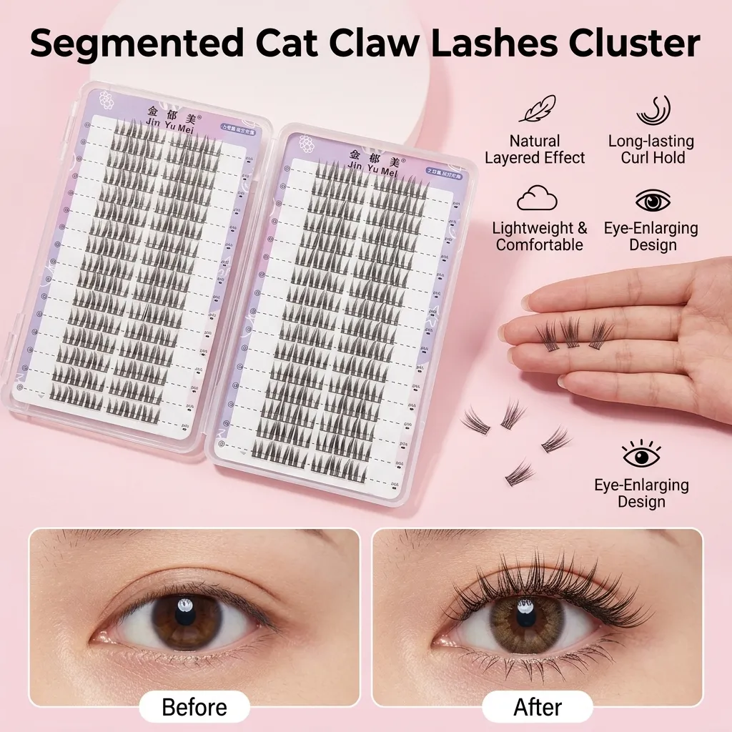 Cílios postiços de maquiagem profissional, cílios postiços segmentados, curvados em c, volume natural, realce dramático dos olhos para mulheres
