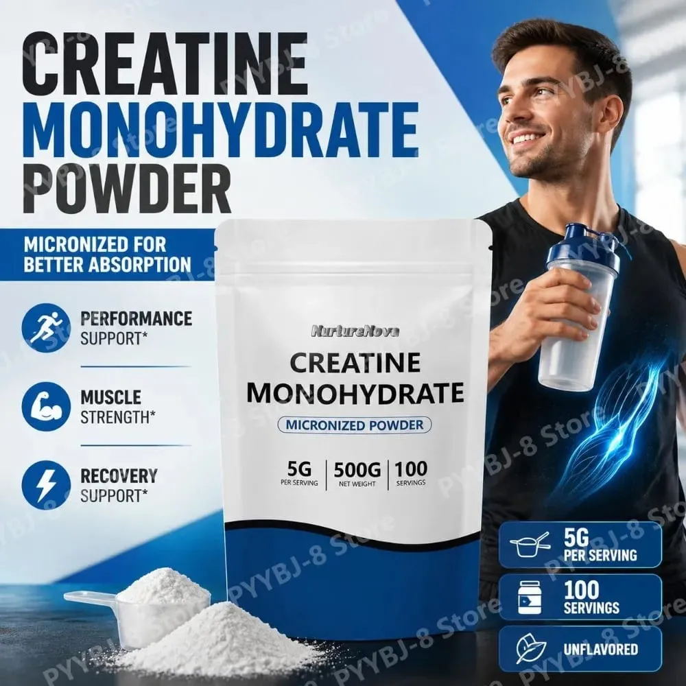 Nuturenova creatina monohidratada em pó micronizado ingrediente de treinamento de força para academia fitness 100 porções 500g de peso líquido