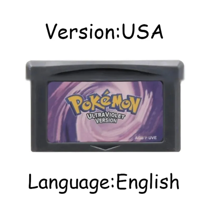 GBA Pokemon Game Cartridge 32-Bit Video Game Console Card AshGray Liquid Crystal Light Platinum Moemon Emerald English Language