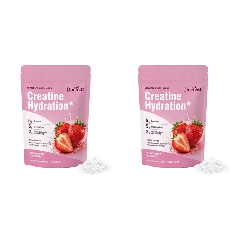 Docteat creatina em pó eletrólitos colágeno vitamina c biotina açúcar livre sabor morango feminino fitness bem-estar 30 porções — image 8