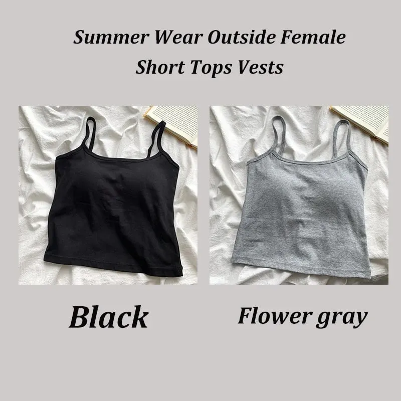 2 pçs/set feminino básico algodão camisola senhora cor sólida cintas de espaguete sem mangas coletes finos respirável curto sem mangas topos