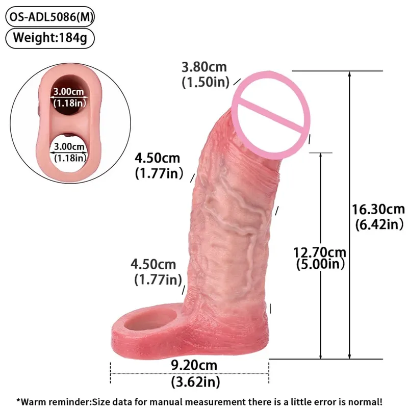 Luva reutilizável para pênis com cabeça fechada realista e anel peniano para ampliação do pênis, atraso na ejaculação, brinquedos sexuais para homens