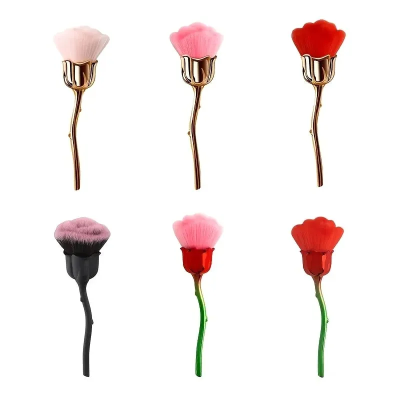 Pincel de pó para unhas em formato de rosa, cerdas macias, maquiagem, base, pó, blush, ferramentas, base, maquiagem, pincel de beleza
