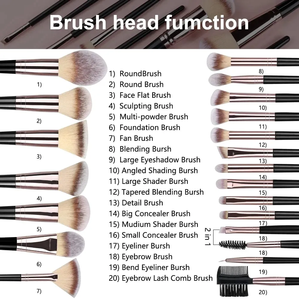 3-20 pçs pincéis de maquiagem conjunto sombra de olho fundação blush iluminador corretivo escova ferramenta de beleza feminina esponjas de polegar puffs