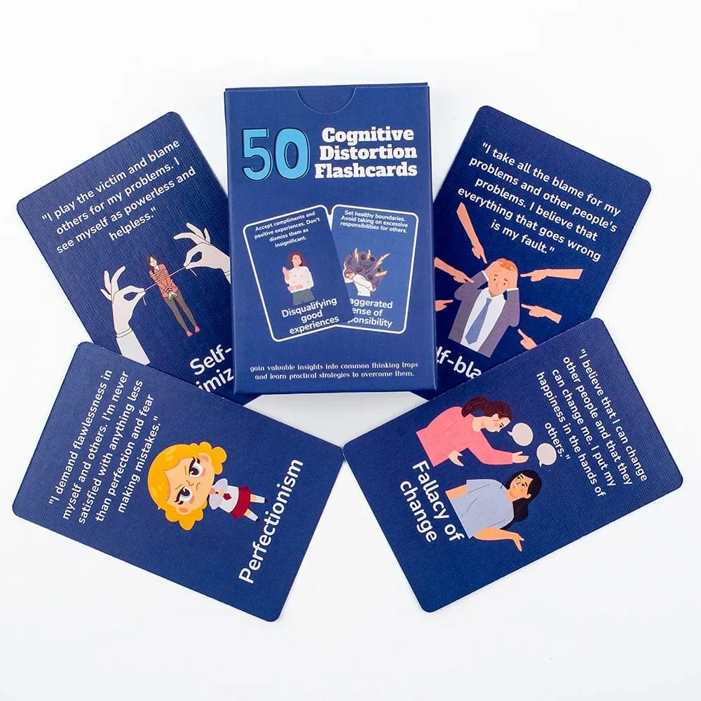 50 flashcards de distorção cognitiva identificam armadilhas de pensamento estratégias práticas de bem-estar mental jogo de tabuleiro de gerenciamento emocional