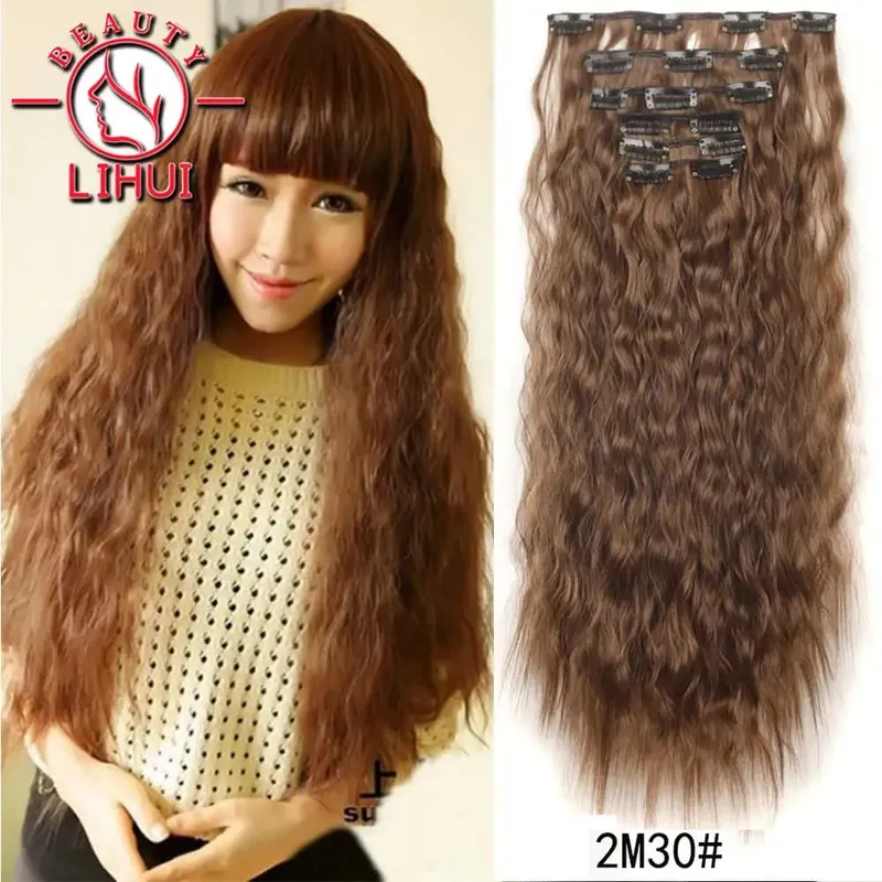 Long Curl Wave Clip In Hair Extensions 6Pcs/Set 16 Clips High Tempreture Synthetic Hairpiece Clip In Hair Extensions 24Inch