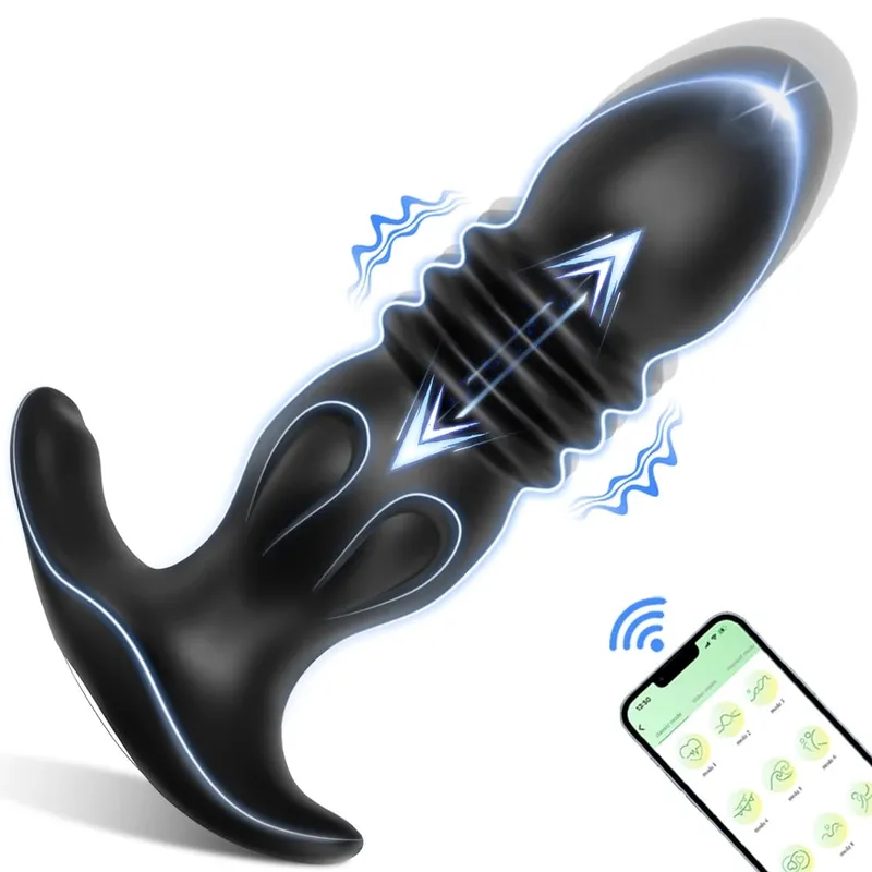 男性推力振動器前列腺按摩器 APP 控制男性延遲性射精軟木環肛塞成人性玩具