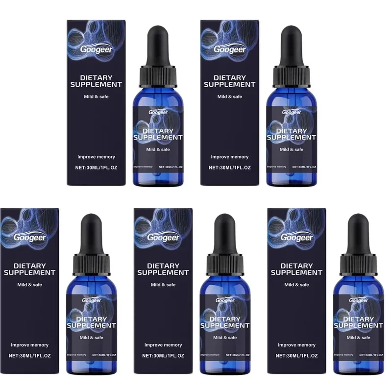 Googeer Gotas azuis de metileno, gotas de suporte para foco de memória com vitamina B1, extrato de folha de hortelã, gluconolactona, sem álcool, 30 ml