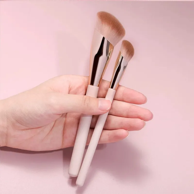 Ovw pincéis de maquiagem, base líquida, corretivo, mistura, blush, 2 peças, cabeça oblíqua, contorno do rosto, ferramenta de maquiagem profissional