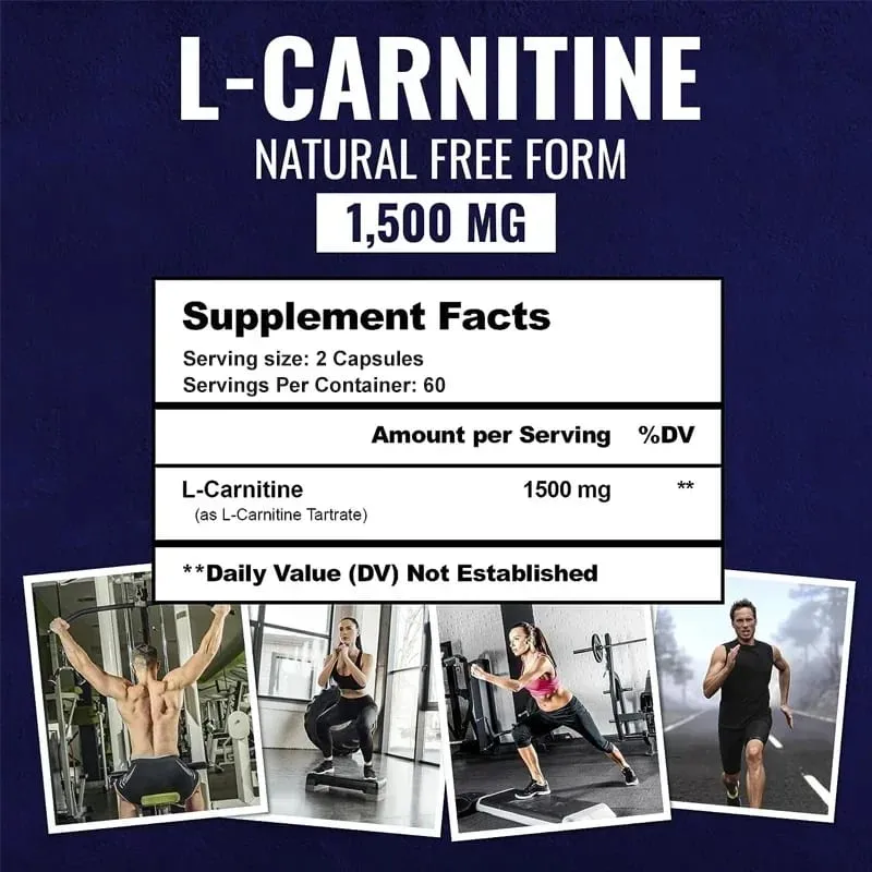 Cápsulas de L-Carnitina - Suporta Concentração de Memória Metabolismo de Gordura Metabolismo Energético Saúde do Cérebro para Homens e Mulheres