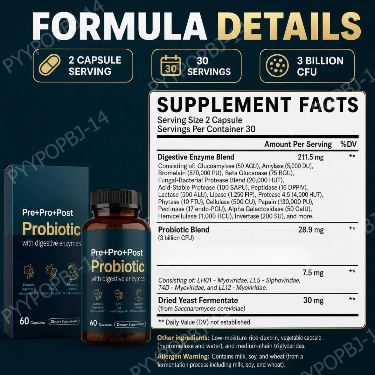 Enzimas digestivas probióticas pré-bióticas pós-bióticas premium 4 em 1 para homens e mulheres apoiam a imunidade à digestão intestinal 60 cápsulas