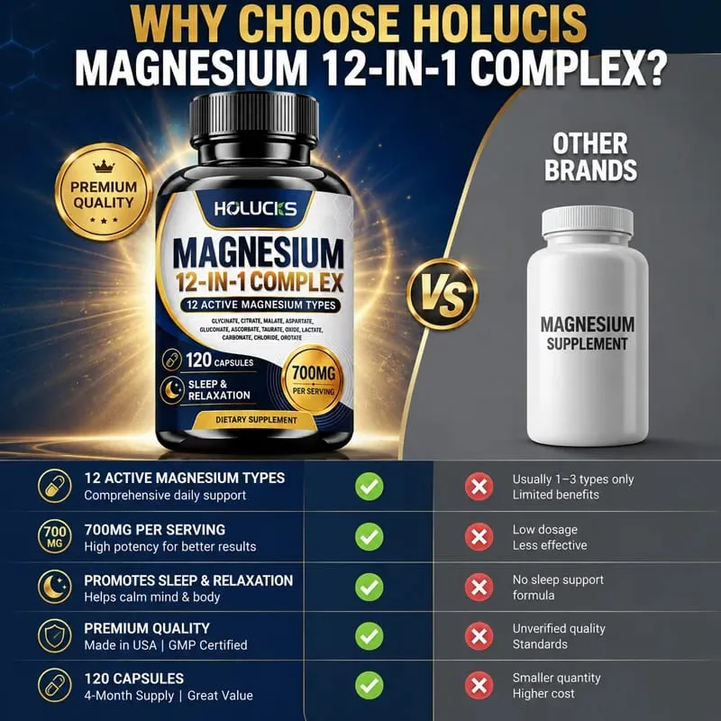 Cápsulas complexas de magnésio 12 em 1 - suplemento para saúde óssea e cardíaca, suporte para sono, relaxamento muscular, estresse e alívio de ansiedade