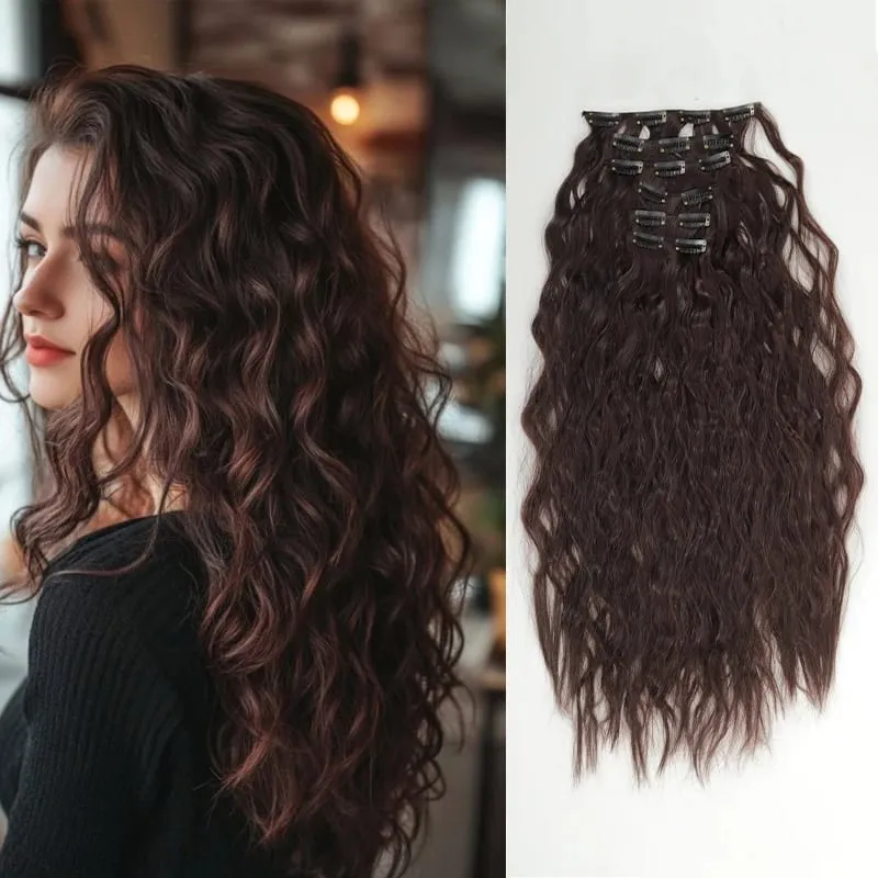 24 polegadas 16 clipe preto natural diário longo encaracolado extensões de cabelo conjunto de sete peças para mulheres