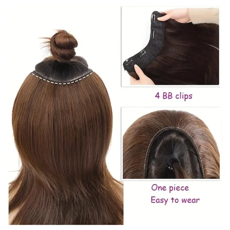 8 Polegada sintético curto reto fivela interna em forma de v meia cabeça 4 clipes extensão do cabelo invisível peruca para mulher