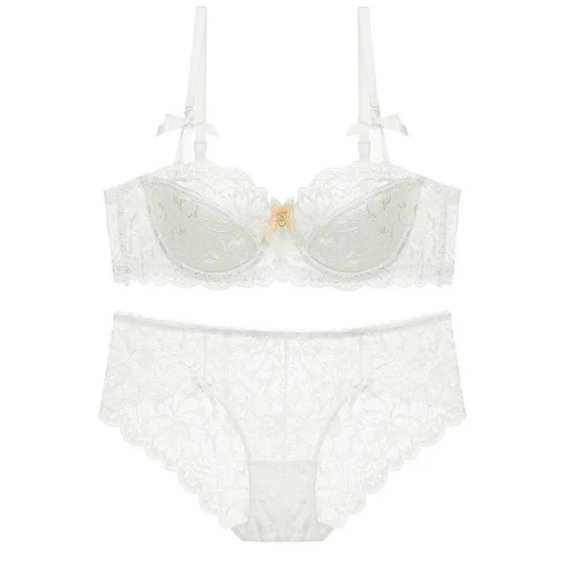 Conjunto de lingerie com alça ajustável para mulheres, 2 peças de sutiã e calcinha de renda floral
