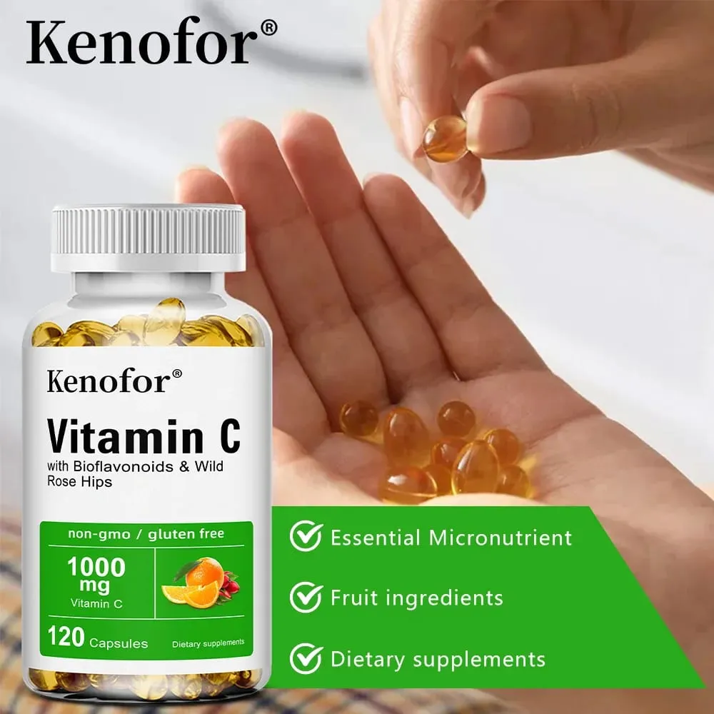 Vitamina C 1000 mg - com Rosa Mosqueta Cítrica Suporte Imunológico Produção de Colágeno Antioxidante para a Saúde da Pele 120 Cápsulas