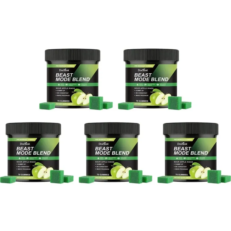 Docteat Beast Mode Blend Pré-treino Gummies Foco de Energia e Suporte de Resistência para Treinamento de Força e Ginásio Ativo Dias 70 Contagem