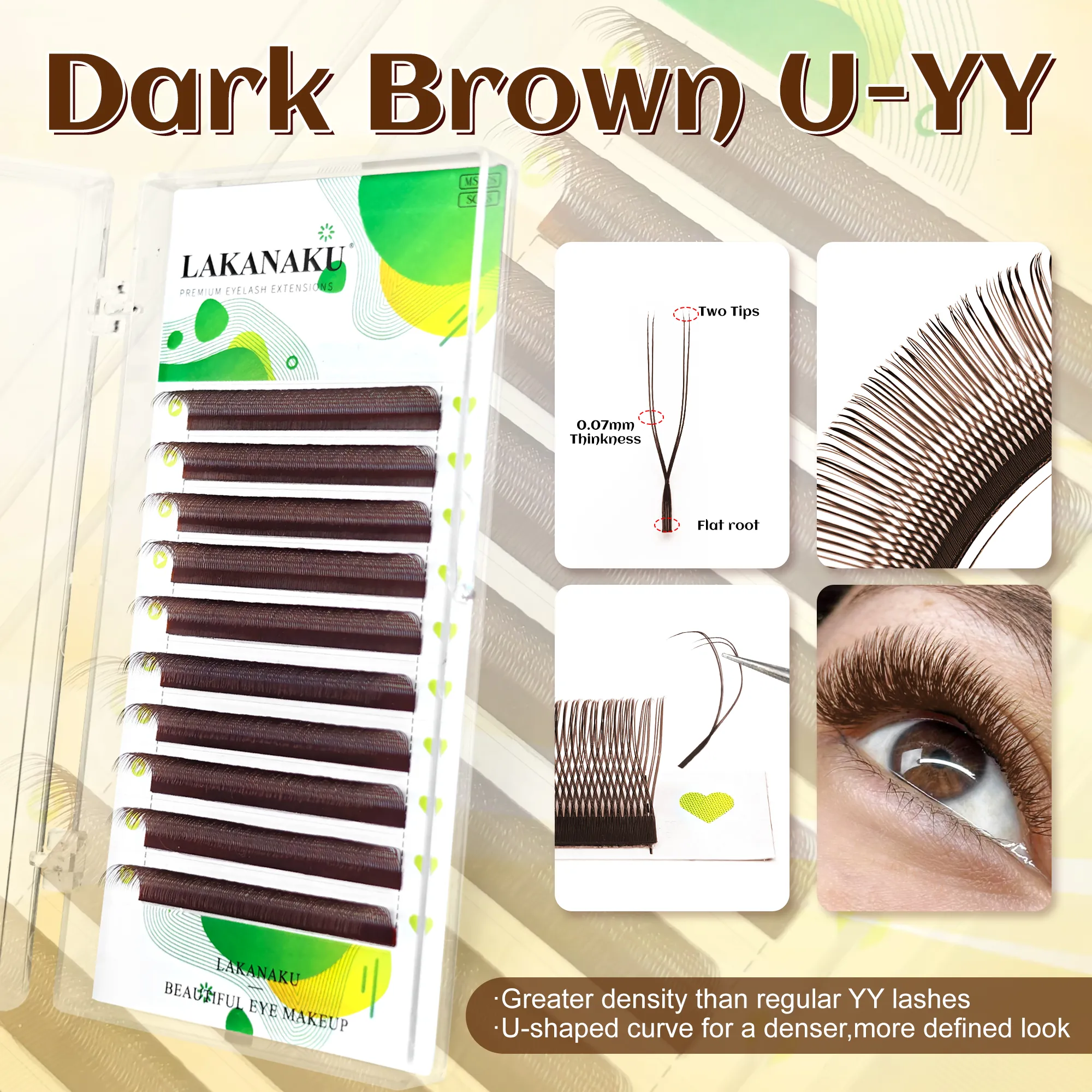 Dark Brown U Shape YY Lashes Brown Premade Eye Lashes Extensions Fio U 2D Clover Cilios
