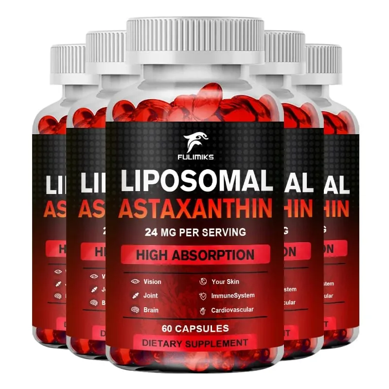 Cápsulas lipossomais de astaxantina com fosfatidilcolina, suporte antioxidante, cérebro, olhos, articulações cardiovasculares e saúde da pele
