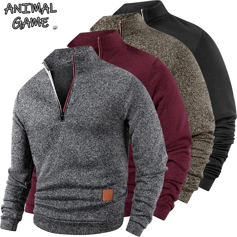 Animal jogo masculino meio zíper sweatshirts manga longa sólido pulôver gola alta streetwear jaqueta quente casacos esportivos outerwear — image 2