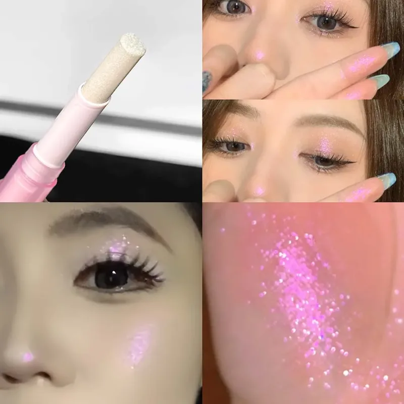 Caneta iluminadora de sombra brilhante, à prova d'água, azul diamante, gelatina, bastão, glitter, rosa, roxo, sombra de olho, maquiagem brilhante